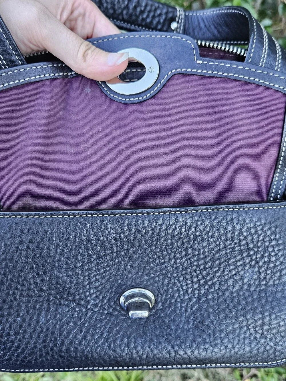 Coach Hampton Domed Satchel F13963 Black Pebbled Leather Turnlock Bag